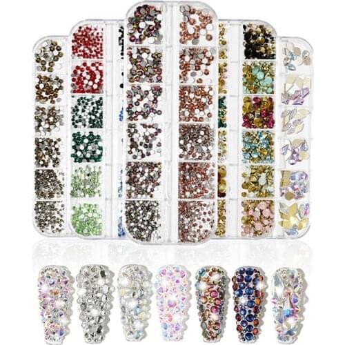 12 Grids/Box Nail Rhinestones 3D Nail Art Decoration Colorful Crystals 3D Nail Sequin Flat Back Stones