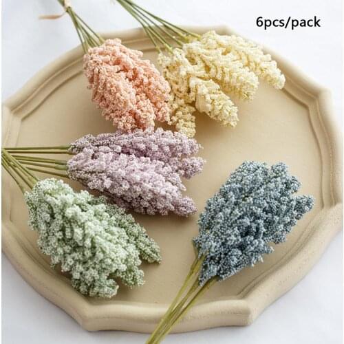 6 Pieces Artificial Flowers Granules Foam Lavender Wedding Decorative Plants Vases for Home Party Balcony Decor Fake Bouquet Hot