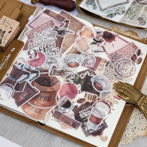 64Pcs/bag Time Traveler/Flower Vintage Coffee Sticker Scrapbooking Creative DIY Decorative Stickers Flakes Cute Journal Supplies