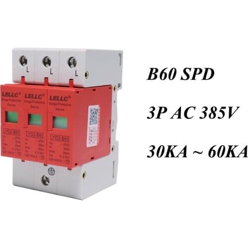 B60-3P 30KA~60KA ~385V AC SPD House Surge Protector Protective Low-voltage Arrester Device 2P+N Lightning protection