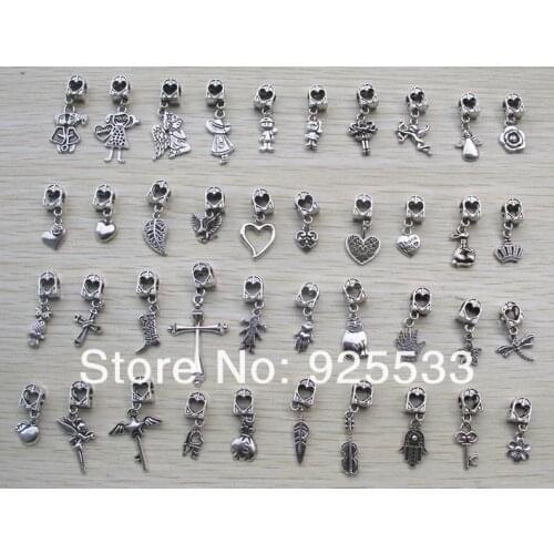 Free shipping 50pcs/lot antique silver plated metal beads window shape pendant mix styles fit European bracelet jewelry DIY