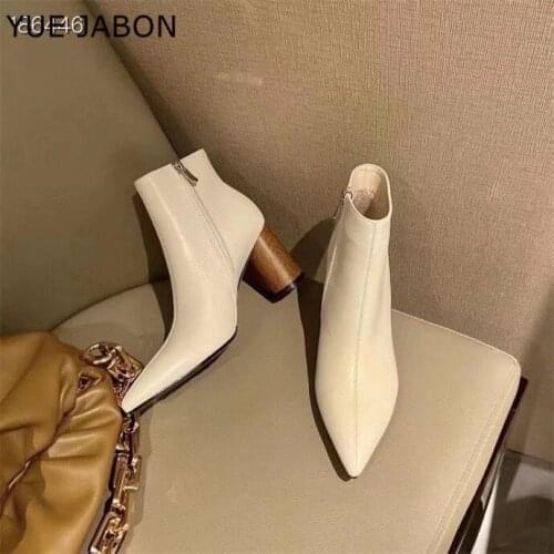 Black White Genuine Leather Winter Women Short Ankle Boots Elegant Pointed Toe Chelsea Boots High Heels Dancing Shoes Woman