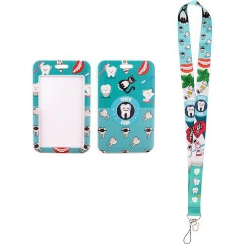 24pcs/lot MD570 DMLSKY Catoon Take care of your teeth Lanyard Keychain Badge Phone Lanyard With Card Holder Cover For Dentist
