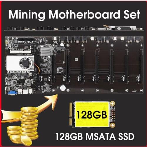 BTC-T37 Riserless mining motherboard 8 GPU Bitcoin Crypto Etherum Mining with 128GB MSATA SSD SET