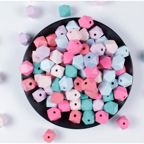 15mm 50Pcs/Lot Mixed Natural Wooden Geometric Beads For Jewelry Making DIY Baby Pacifier Chain Toy Accessory Wholesale