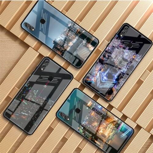 City Aerial View Night Tempered Glass Phone Case For Huawei P20 P30 P40 P40 Lite Pro Psmart Mate 20 30 Cover Shell
