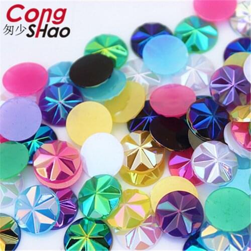Cong Shao 300pcs 12mm AB Color Acrylic Round rhinestones stones and crystals flatback clothes Craft Button Decoration DIY CS593