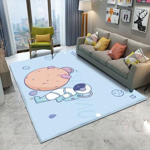 Blue Couples Astronaut Pattern Children Non-Slip Flannel Carpet Baby Hand Print Carpet Baby Play Mat Fashion Children Carpet