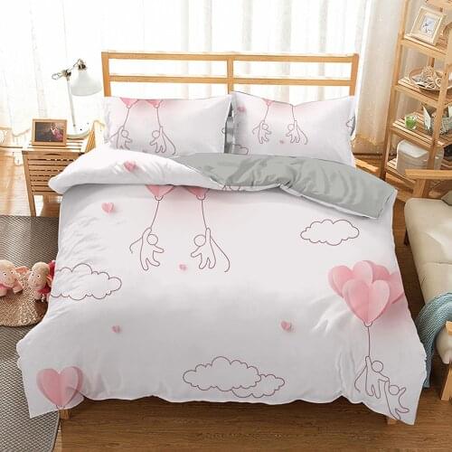 Home Textile 3D Valentines Day Quilt Cover with Pillowcase Love Pattern Double Bedding Set Girls 2/3 Pcs Luxury Duvet Cover