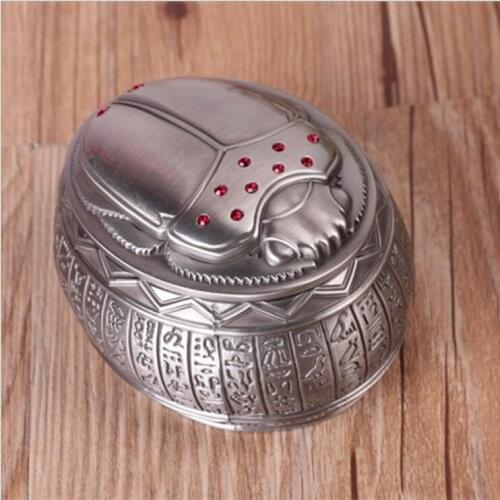 Europe Vintage Egyptian pattern Round jewelry storage box zinc metal Home desktop storage box Metal Storage Display Cases Z072