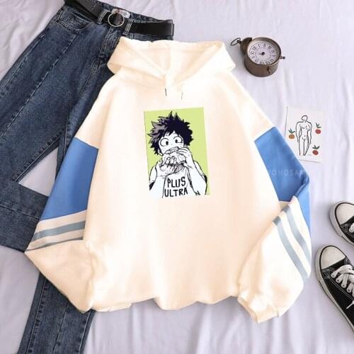 Harajuku Anime My Hero Academia Kawaii Midoriya Izuku Patchwork Hoodies Women Streetwear Korean Fashion Loose Casual Sweatshirts