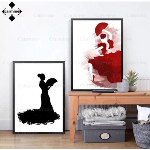 Spanish Flamenco Dancer Canvas Painting Abstract Illustration Hot Lady Poster and Print Dance Room Wall Decorative Picture Decor