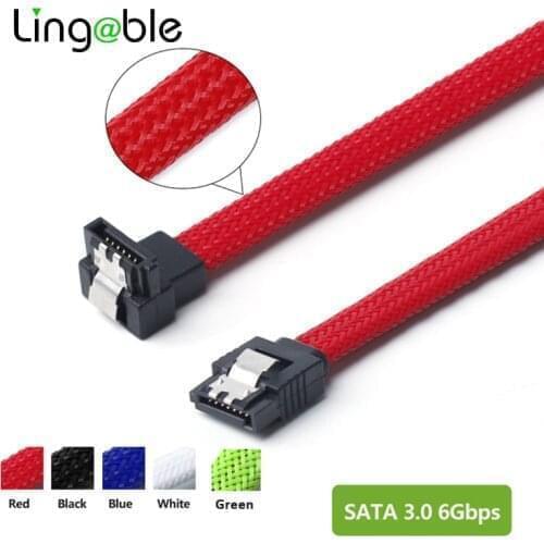 Lingable SATA 3.0 III Right Angle 90 Degree SATA3 7pin Data Cables 6Gb/s SSD Cable HDD Hard Disk Drive Cord with Nylon Sleeved