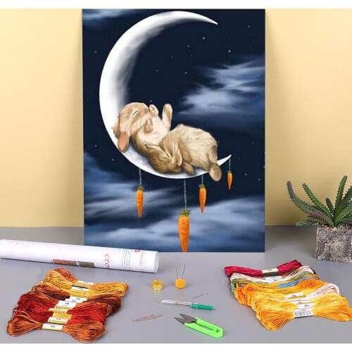 Animal Rabbit Printed Canvas 11CT Cross-Stitch DIY Embroidery Patterns DMC Threads Craft Handmade Needlework Different