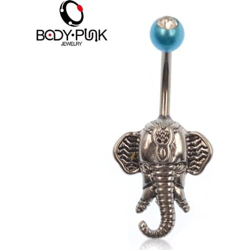 BODY PUNK Cute Elephant 316L Stainless Steel Navel Rings Belly Button Rings Body Piercing Jewelry Summer Style NR089