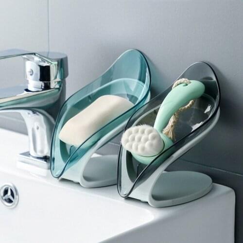 Creative Multifunctional Leaf Shape Soap Box Vertical Transparent Drain Soap Storage Box Handmade Soap Tray Sponge Rack