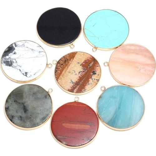 Natural Stone Round Agates Pendants exquisite Charm for Jewelry Making Diy earring necklace Bracelet accessories Size 40x45mm