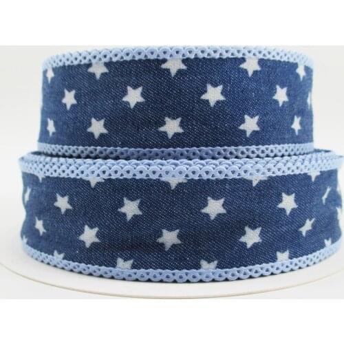 David accessories 1" 25mm 5 yards Denim Printed Ribbons Star Layering Cloth Fabric for Bows DIY Handmade Materials,5Yc8760
