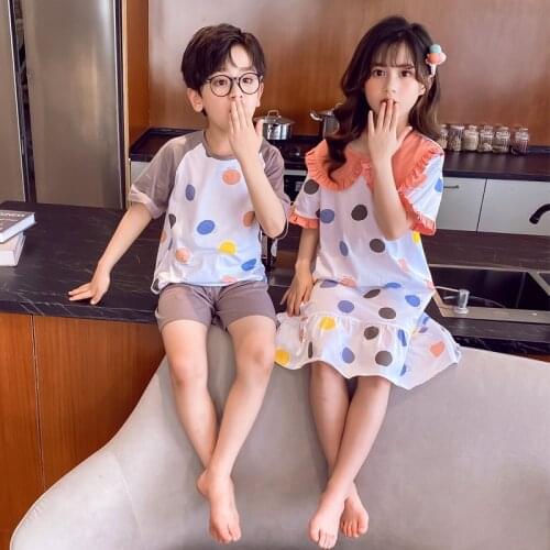 Summer Unisex Pajamas Short Sleeve Soft Cotton Sleepwear For Children Leisure Nightwear Boys Girls Casual Home Clothes Nighty