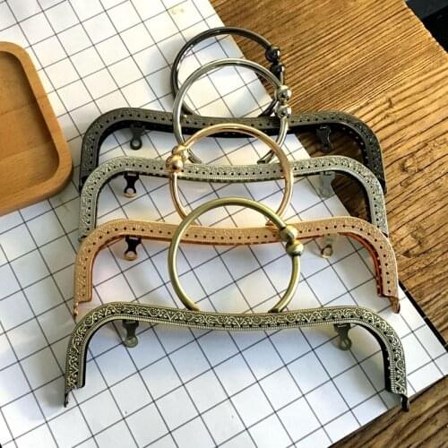 LIONSEN 22cm Big Ring Metal Purse Frame Handle Clutch Bag Accessories DIY Kiss Clasp Lock Bronze Embossing M-shaped HandBag