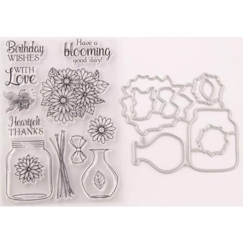 Metal Cutting Dies and Clear Stamps For Paper Making Card Craft Sets T1668 Vase Wishing Bottle Flower