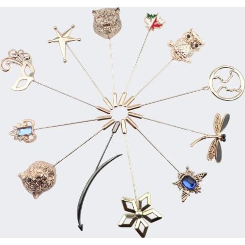 Fashion New Mens Long Brooches Retro Cartoon cute animal Head Alloy Brooch Pins Collar Suit Stick Breastpin Pin Men Suit