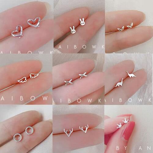 Trendy Cute Small Animal Stud Earrings for Women Kids Fashion Metal Cross Crown Heart Earings Simple Plane Ear Piercing Jewelry