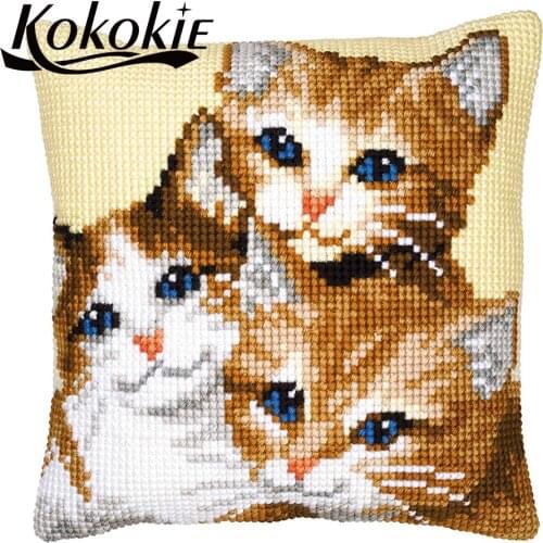 Knitting needles kit for throw pillow case embroidery pillow kits cartoon dogs printed cross stitch embroidery needlework set