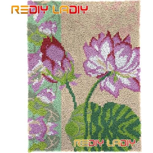 Latch Hook Rug Kits Pink Lotus Plush Wall Tapestry DIY Carpet Rug Chunky Yarn Arts Cushion Crocheting Floor Mat Hobby & Crafts