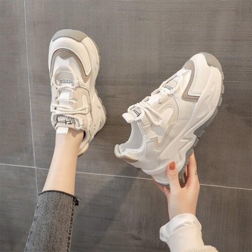 2021 New Womens Spring Platform Chunky Sneakers Gray Brown Sports Shoes Comfort Casual High Sneaker Women Vulcanize Sneakers