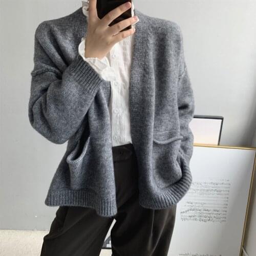 New Casual Sweaters Women Short Jacket Spring and Autumn Knit Coat Loose Long Sleeve Pocket Sweater Cardigan NS1377