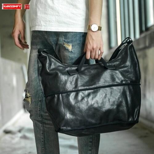 Casual Large-capacity handbag retro cowhide mens bag casual big shoulder bag mens leather messenger bag soft