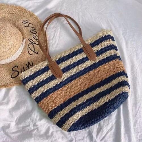 Casual Straw Bags Rattan Women Handbags Wicker Woven Shoulder Bags Large Capacity Totes Bucket Bag Summer Beach Purses