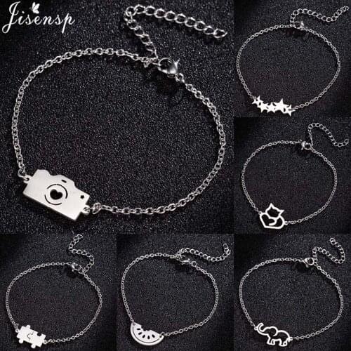 Jisensp Simple Fashion Camera Bracelet Statement Jewelry for Women Stainless Steel Charm Bracelet pulseras mujer moda 2020
