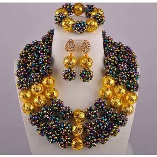 Multicolors Plated Crystal Ball Beaded African Jewelry Set Nigerian Beads