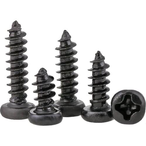 M2 M2.3 M2.6 M3 M4 Phillips Cross Recessed Pan Head Self Tapping Screw Metric Thread Round Head Bolt Steel Black