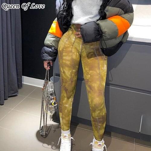 Tie Dye Print Sporty Skinny Leggings For Women High Waist Casual Wear Athleisure Pants Patchwork Slim Fashion 2021 Autumn