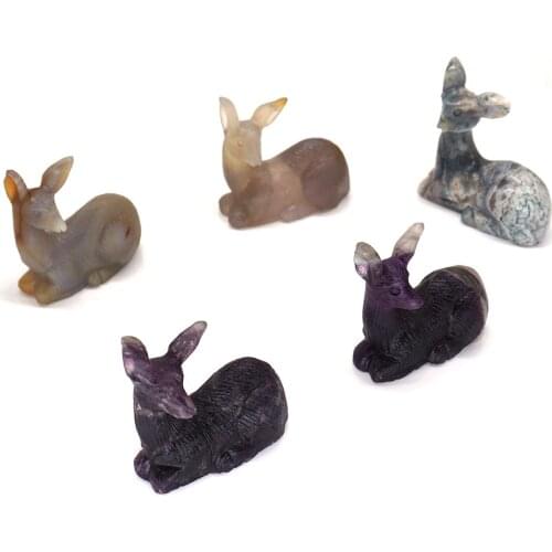 2" Deer Statue Natural Stones Hand Carved Figure Room Ornament Healing Crystals Reiki Animal Figurine Gemstone Home Decor Gift