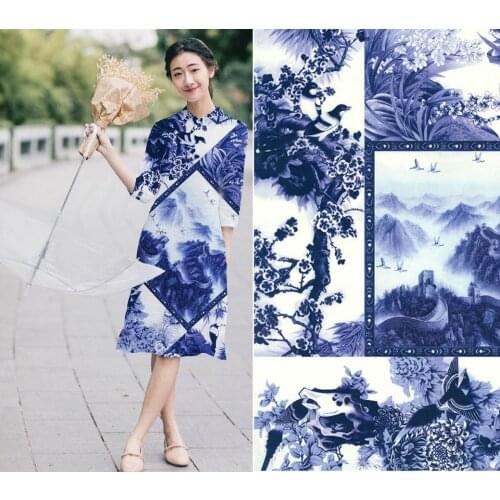 Telas Women Super satin Woven Elastic 97% Silk Fabric Sewing clothes skirt Dress material Chinese style Prints tissus discount