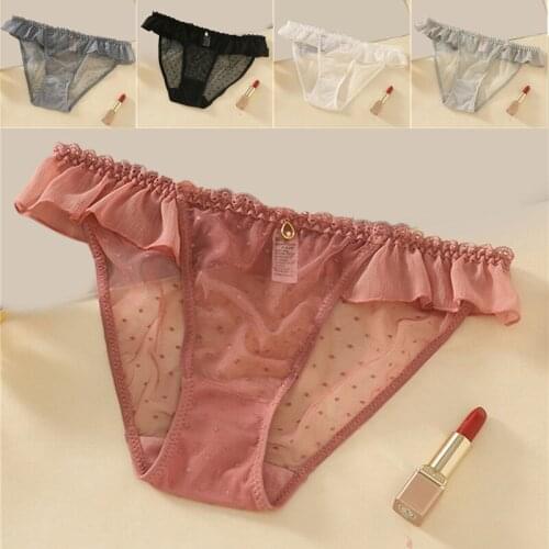 Sweet Girls Lace Panties Ruffle Fairy Transparent Underwear Women Cute Dot Underpants Soft Seamless Briefs