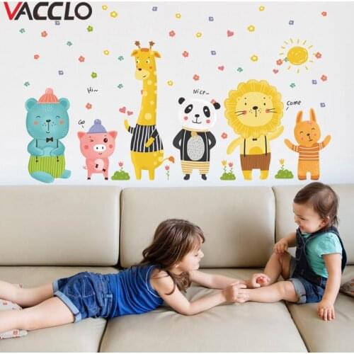 Vacclo Cartoon Animal Wall Stickers Kitten Pig Giraffe Child Fun Animal Stickers Childrens Room Bedroom Decorations Wallpaper