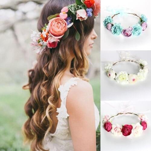Rose Peony Flower Crown Girl Bridal Floral Headband Wreath Wedding HairBands Hair Accessories Women Bridesmaid Diadem