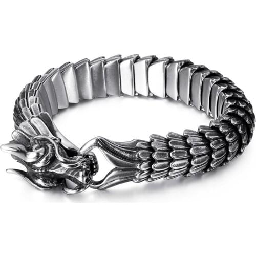 Choose Heavy 155g Men Biker bling Pure Stainless steel Casting Dragon pattern bossy Bracelet bangle 15mm 8.66 inch Gothic punk