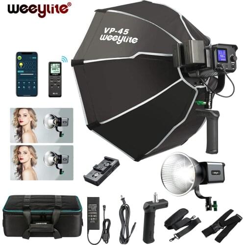 Weeylite80W LED Video Light Continuous Fresnel Light YouTube Photography Lighting with Remote Control Portable Bag VP-45 Softbox