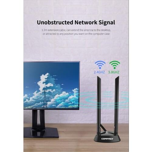 WiFi Antenna Extension High Gain 2.4+5.8G SMA 1.2M Cable Magnetic Base for PCie Wi fi Card Adapter Wireless Router Access Point