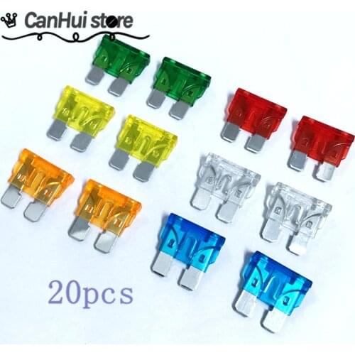 20pcs Automobile Safety Pipe Xenon Lamp Fuse Safety Pipe 1A 5A 7.5A 10A 15A 20A 25A 30A 40A 45A 50A Car Fuse 19*19mm Auto Insert