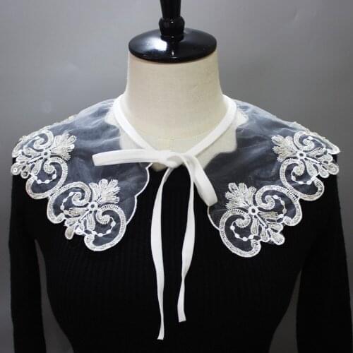 Womens Doll False Fake Collar Vintage Lace Floral False Collars Half Shirt Necklace Shawl Wrap Blouse Tops Detachable Collar