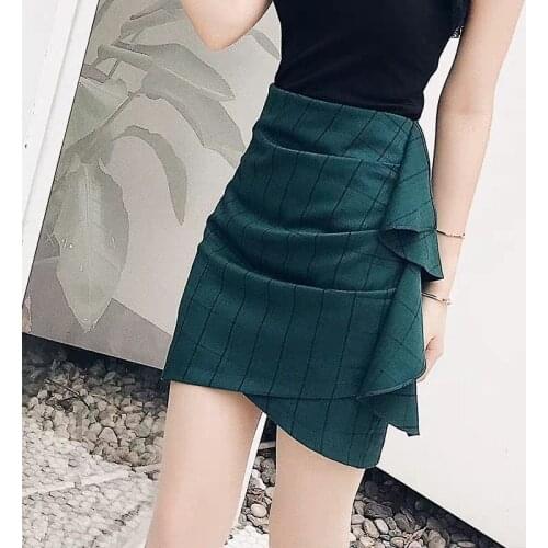 Ruffle Skirt womens summer 2019 sexy high waist thin wrap hip skirt tight irregular Plaid one step skirt