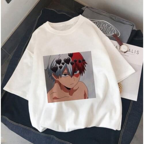 Women T Shirts Anime My Hero Academia Shoto Todoroki Print Tshirt Summer Short Sleeve Harajuku Cartoon T Shirt Female Clothes