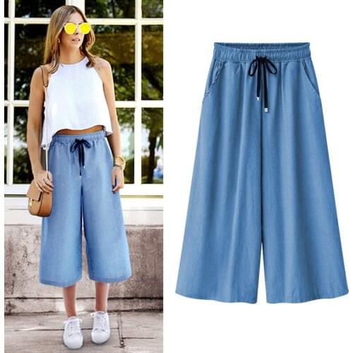Women Cotton Wide leg Pants Loose Casual High Quality Summer Pants Solid Color Capris Trousers Plus Size M-6XL